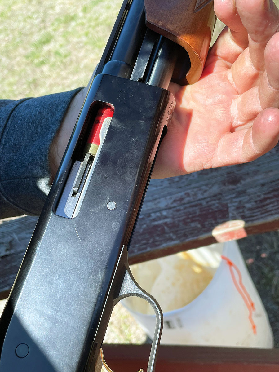 Before relying on handloaded shotshells in competition (if permitted), if using a pump-action or semiautomatic shotgun, it’s  a good idea to check for reliable functioning. This handload, which featured a once-fired Fiocchi hull, cycled effortlessly  and crushed distant clays.